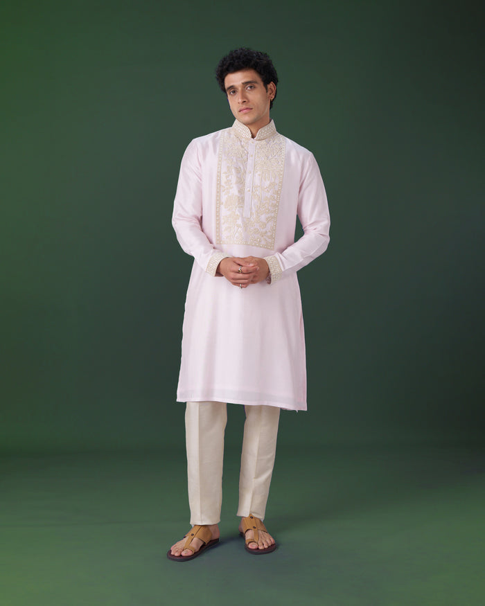 Pink Embroidered Silk Kurta - KORANM