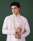 Pink Embroidered Silk Kurta Set with Alighari