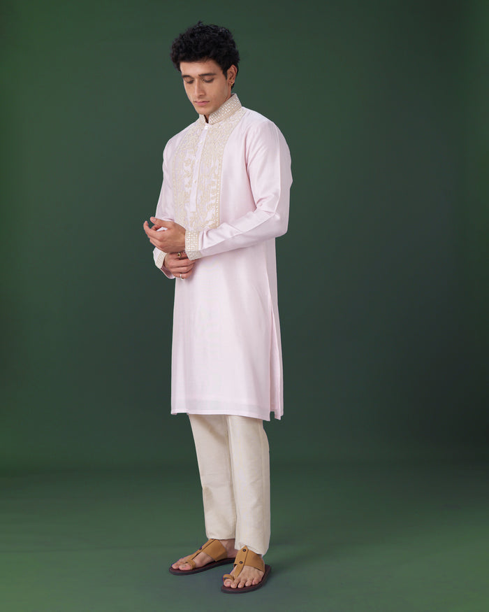 Pink Embroidered Silk Kurta - KORANM