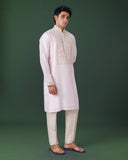 Pink Embroidered Silk Kurta Set with Alighari