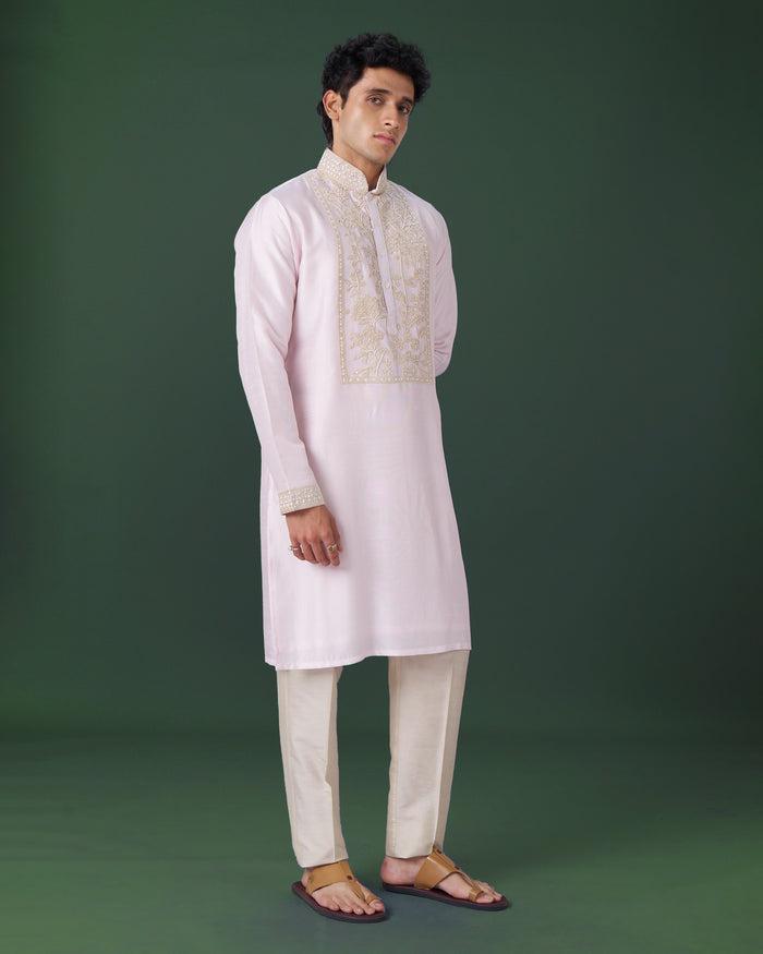 Pink Embroidered Silk Kurta - KORANM
