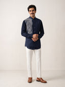 Navy Terry Rayon Chinese Collar Embroidered Bandi Shirt
