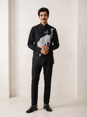 Black Hand-Painted Leopard Embroidered Linen Bandi Shirt