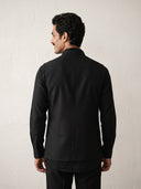 Black Hand-Painted Leopard Embroidered Linen Bandi Shirt