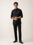 Black Terry Rayon Hand Work Bandi with Chinese Collar Shirt.