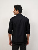 Black Terry Rayon Hand Work Bandi with Chinese Collar Shirt.