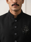 Black Terry Rayon Hand Work Bandi with Chinese Collar Shirt.