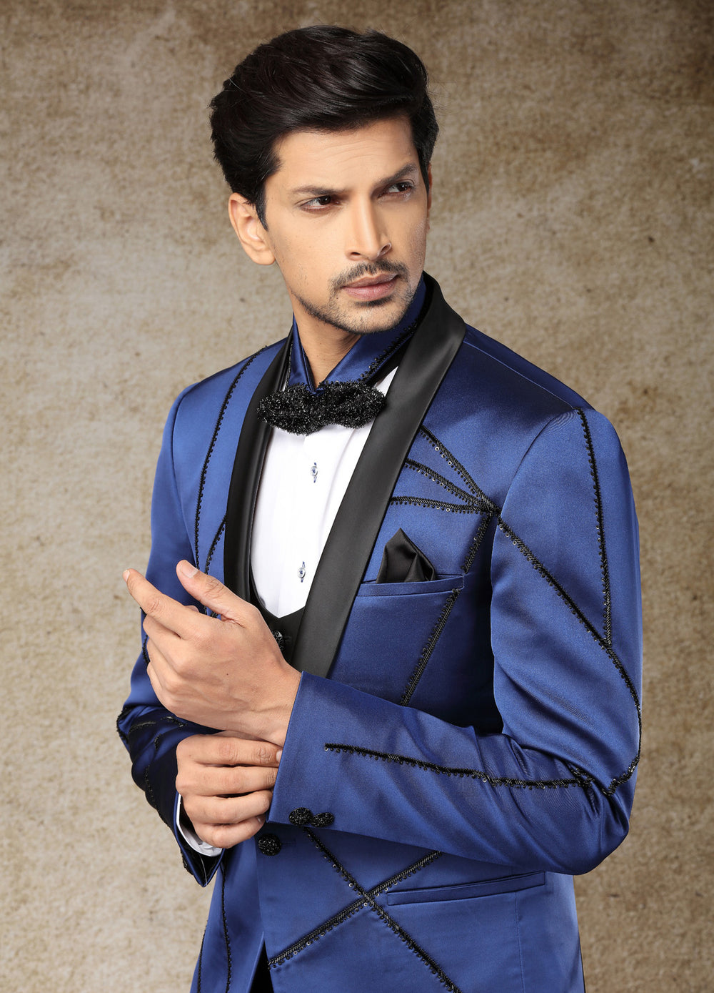 Cobalt Blue Embroidered Tuxedo Set