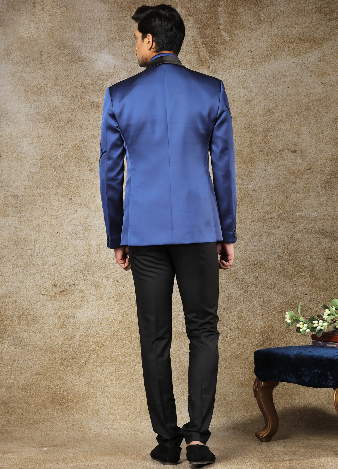 Cobalt Blue Embroidered Tuxedo Set