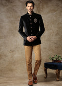 Jet Black Velvet Jodhpuri Set