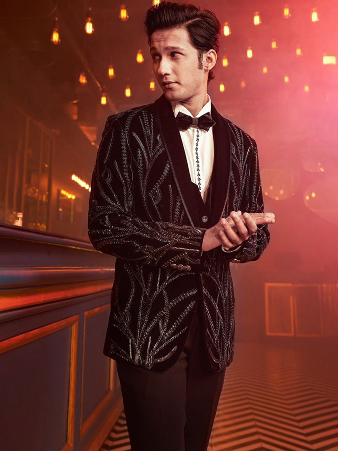 Navy Blue Glimmer Embroidered Cocktail Tuxedo