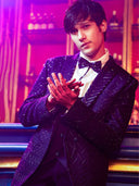Navy Blue Embellished Cocktail Tuxedo Suit