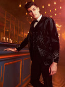 Raven Black Abstract Embroidered Cocktail Tuxedo Suit