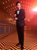 Navy Blue Abstract Embroidered Cocktail Tuxedo