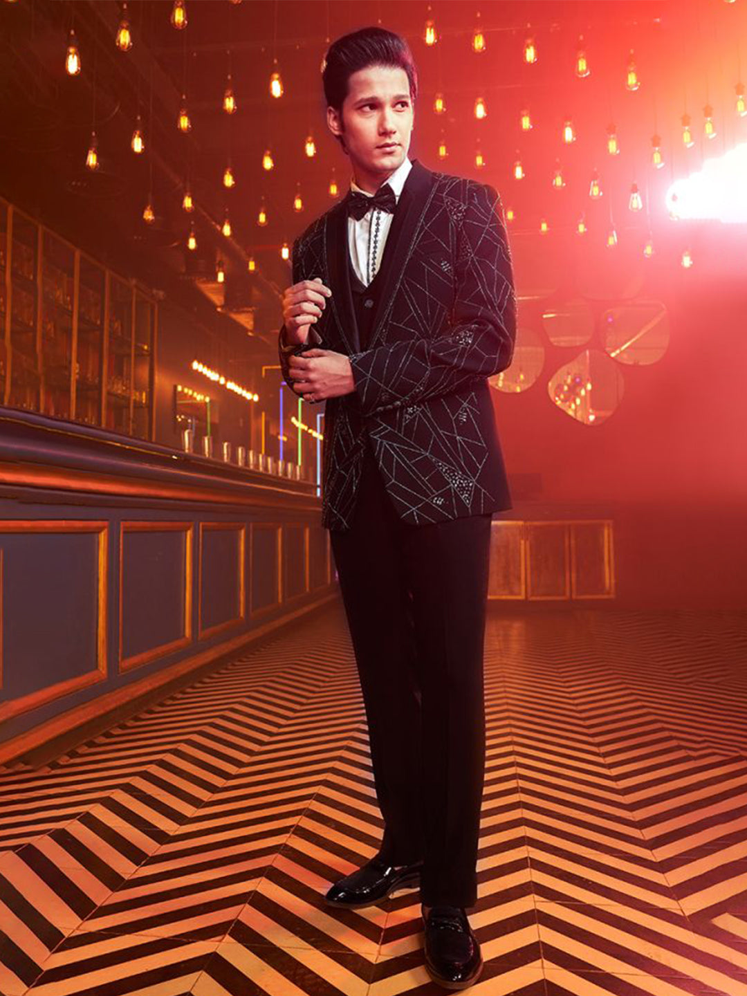 Navy Blue Abstract Embroidered Cocktail Tuxedo