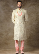 Crystal Cream Embroidered Sherwani Set