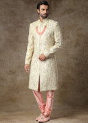 Crystal Cream Embroidered Sherwani Set