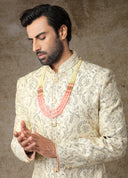 Crystal Cream Embroidered Sherwani Set