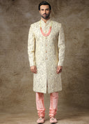Crystal Cream Embroidered Sherwani Set