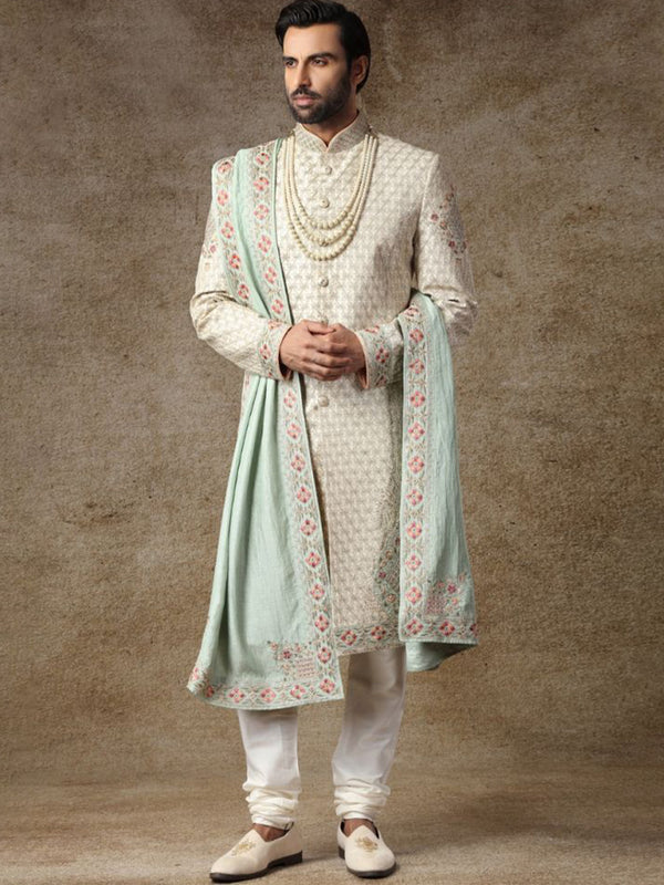 Bisque Beige Embroidered Sherwani Set