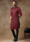 Wine Embroidered Kurta Alika Set