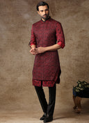 Wine Embroidered Kurta Alika Set