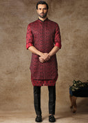 Wine Embroidered Kurta Alika Set