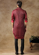 Wine Embroidered Kurta Alika Set