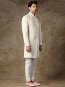 Breezy Beige Textured Sherwani Set
