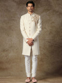 Breezy Beige Textured Sherwani Set