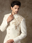 Breezy Beige Textured Sherwani Set
