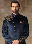 Maroon And Ink Blue Indo-Western Kurta Sherwani Set