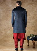 Maroon And Ink Blue Indo-Western Kurta Sherwani Set