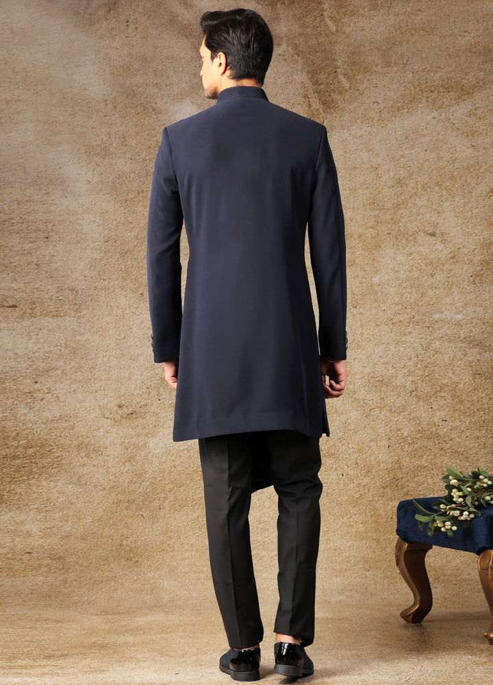Space Blue Asymmetric Indo-Western Set