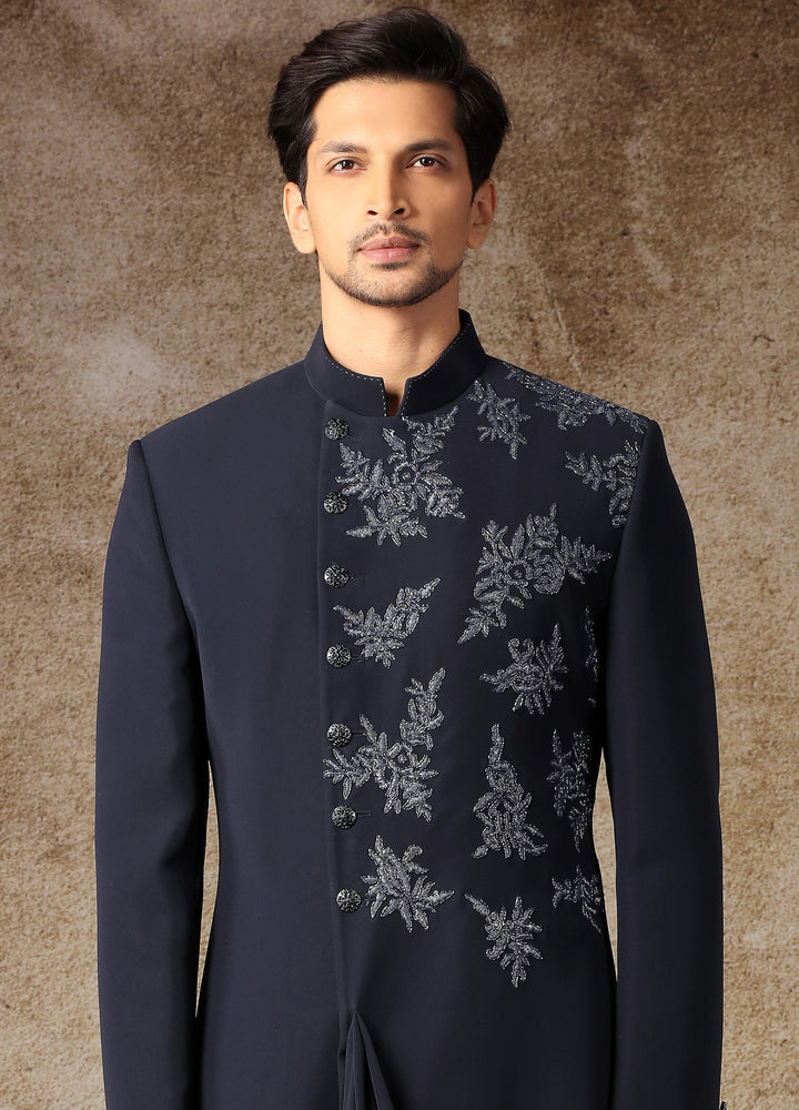 Space Blue Asymmetric Indo-Western Set
