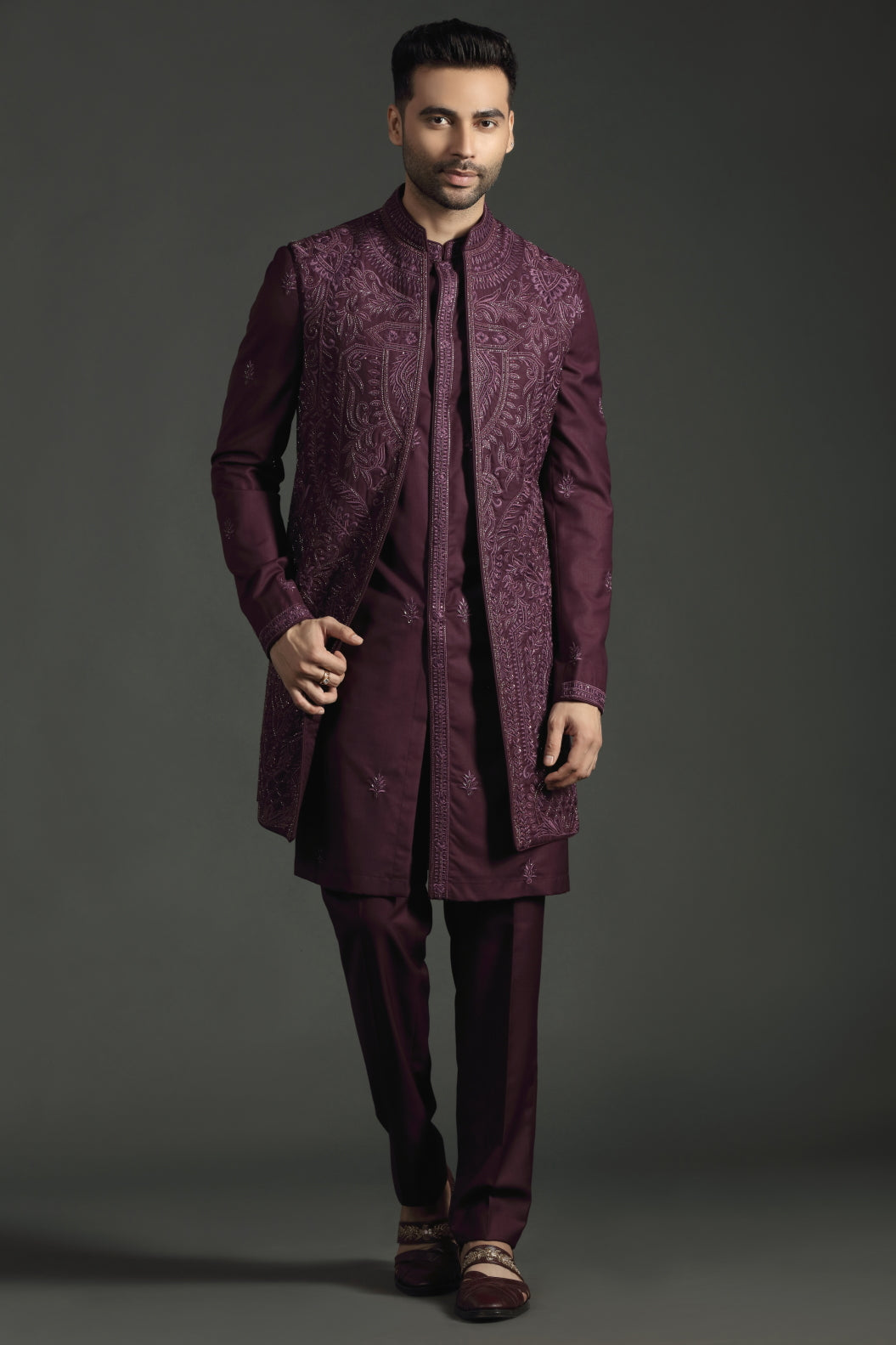 Sangria Wine Embroidered Rayon Fusion Set