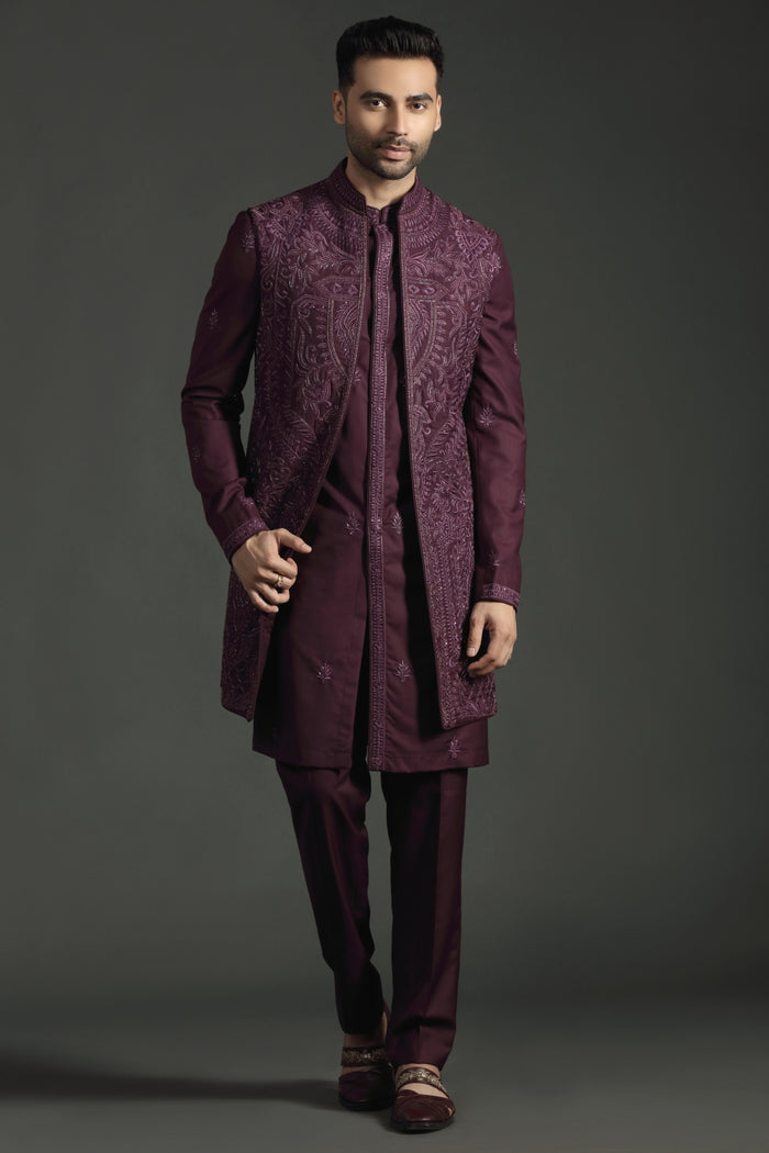Sangria Wine Embroidered Rayon Fusion Set