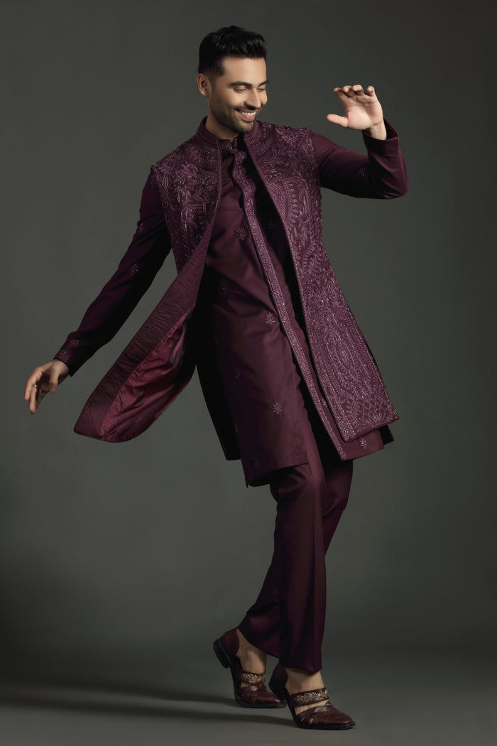 Sangria Wine Embroidered Rayon Fusion Set