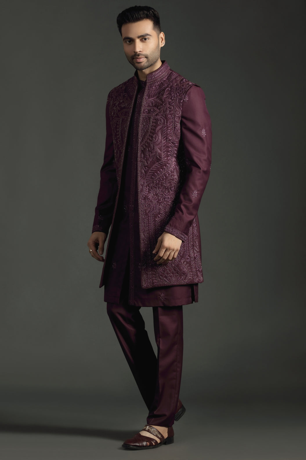 Sangria Wine Embroidered Rayon Fusion Set