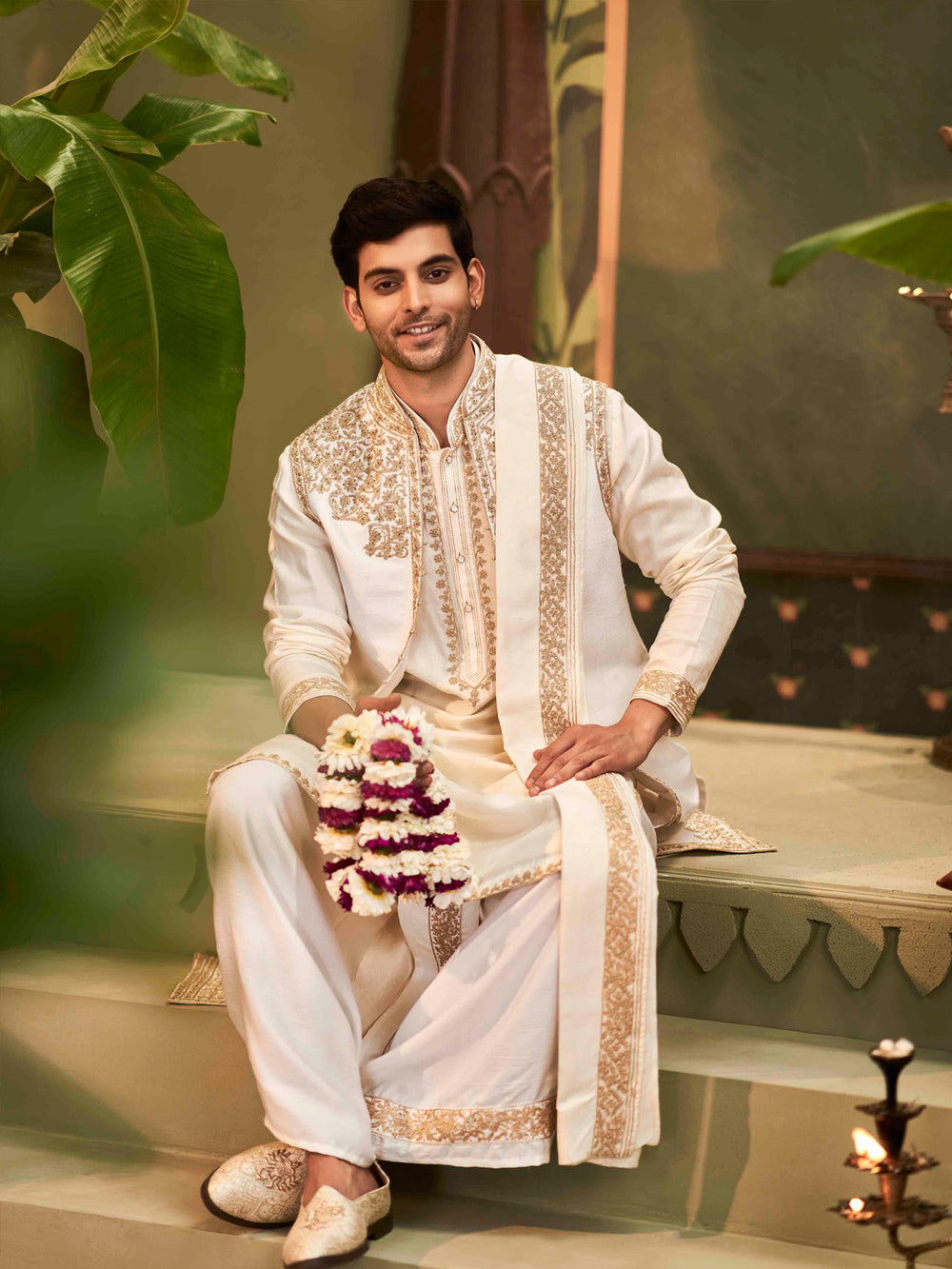 Muhurtham set with long sleeveless sherwani with Kurta Set - KORANM