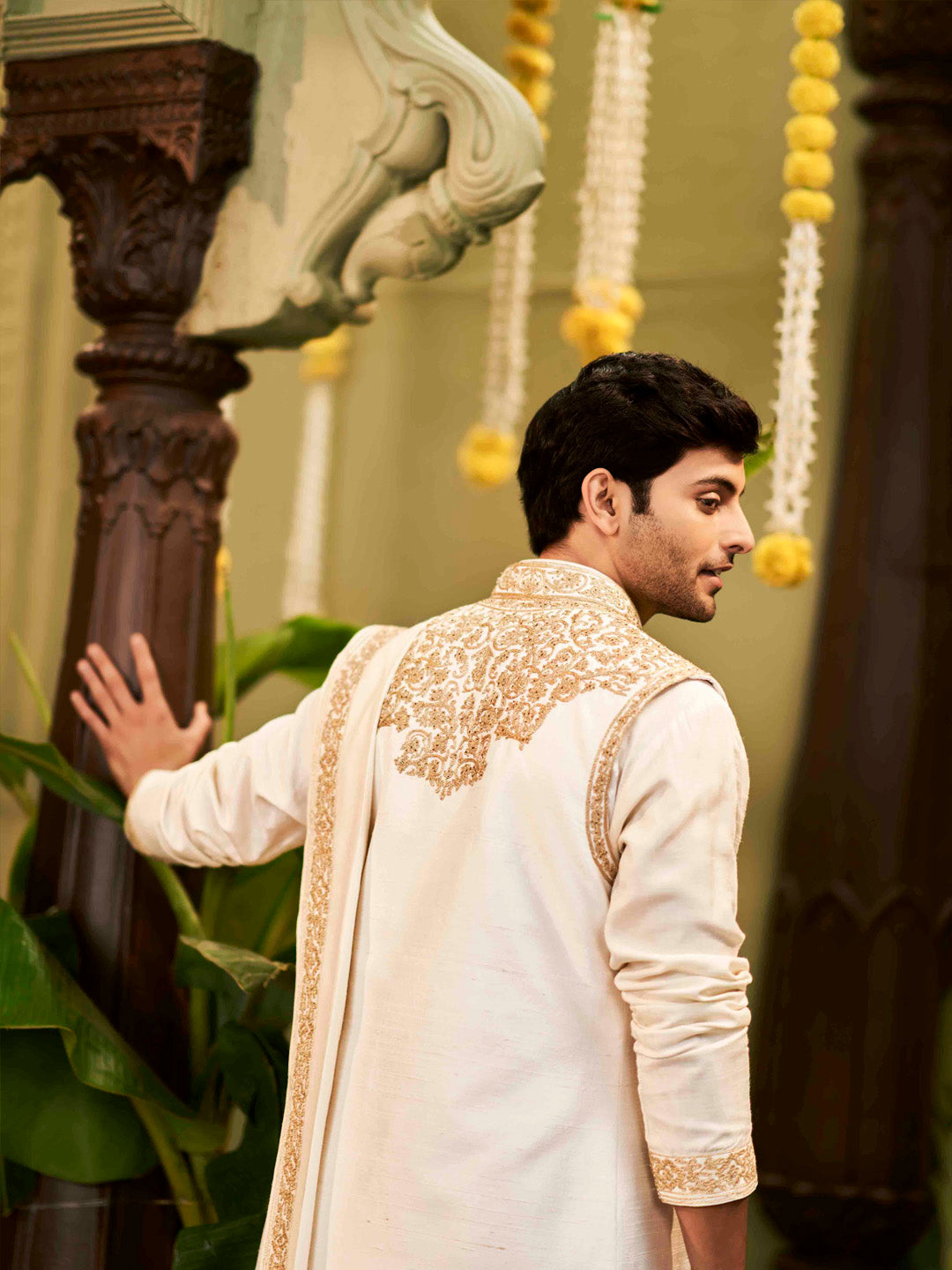 Muhurtham set with long sleeveless sherwani with Kurta Set - KORANM