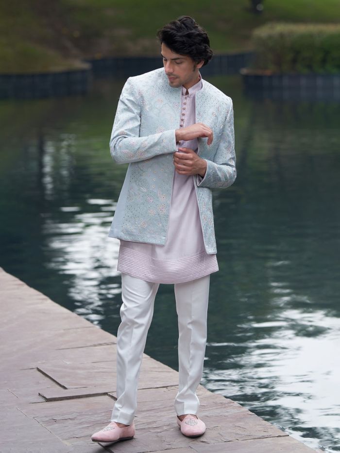 Powder Pink And Pastel Blue Indo Western Wear