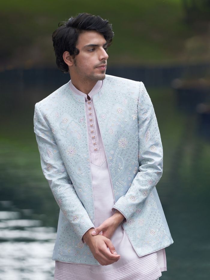 Powder Pink And Pastel Blue Indo Western Wear
