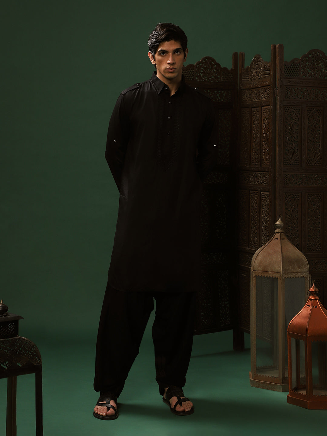 Black Rayon Pathani Salwar for Men