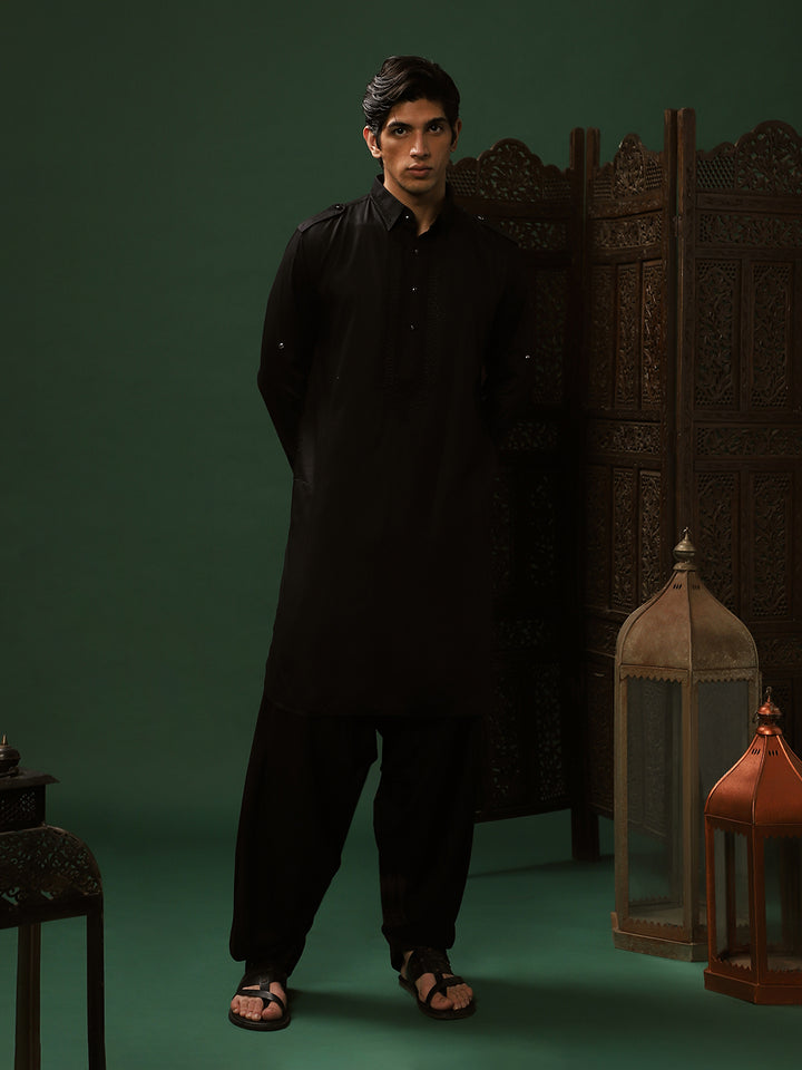 Black Rayon Pathani Salwar for Men