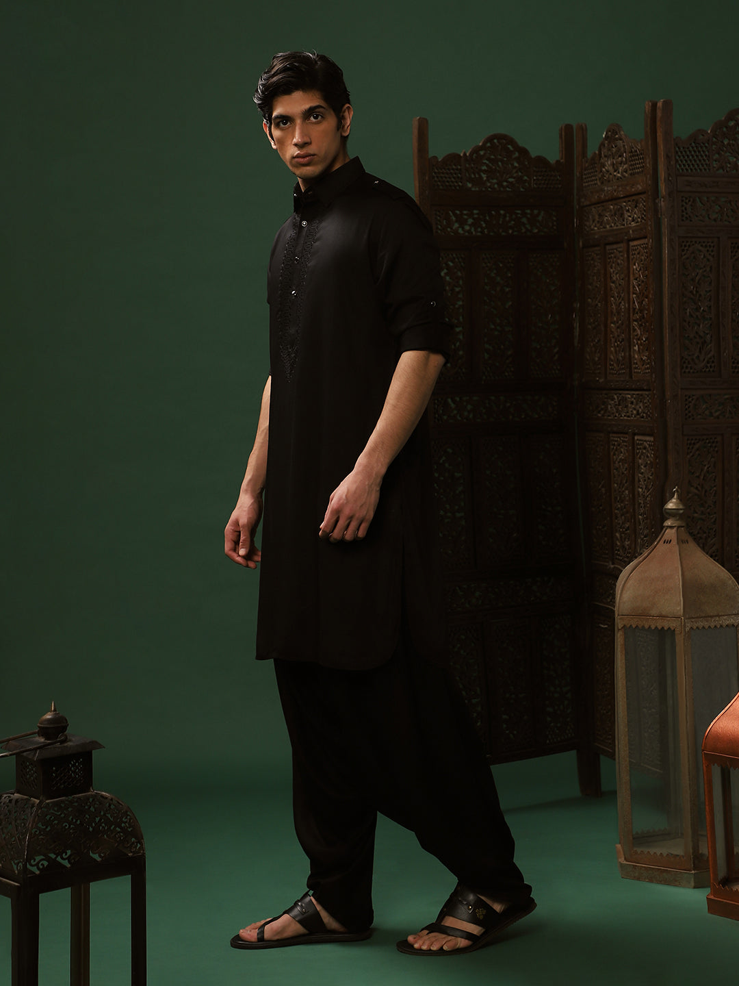 Black Rayon Pathani Salwar for Men