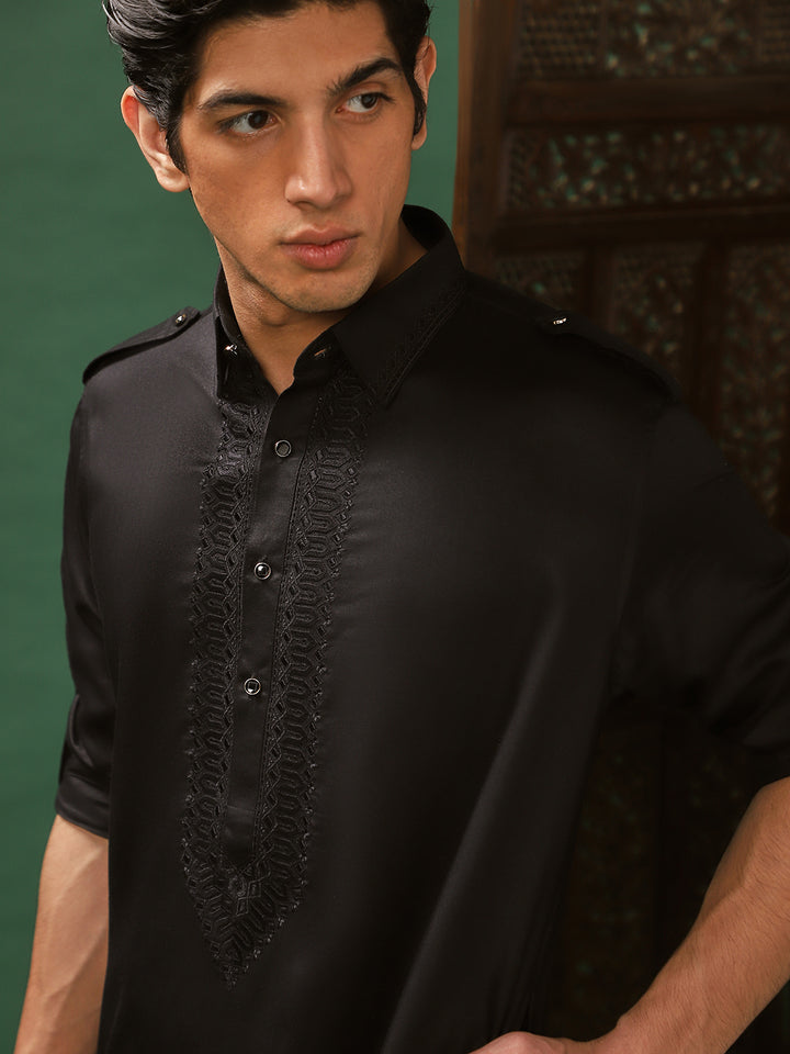 Black Rayon Pathani Salwar for Men