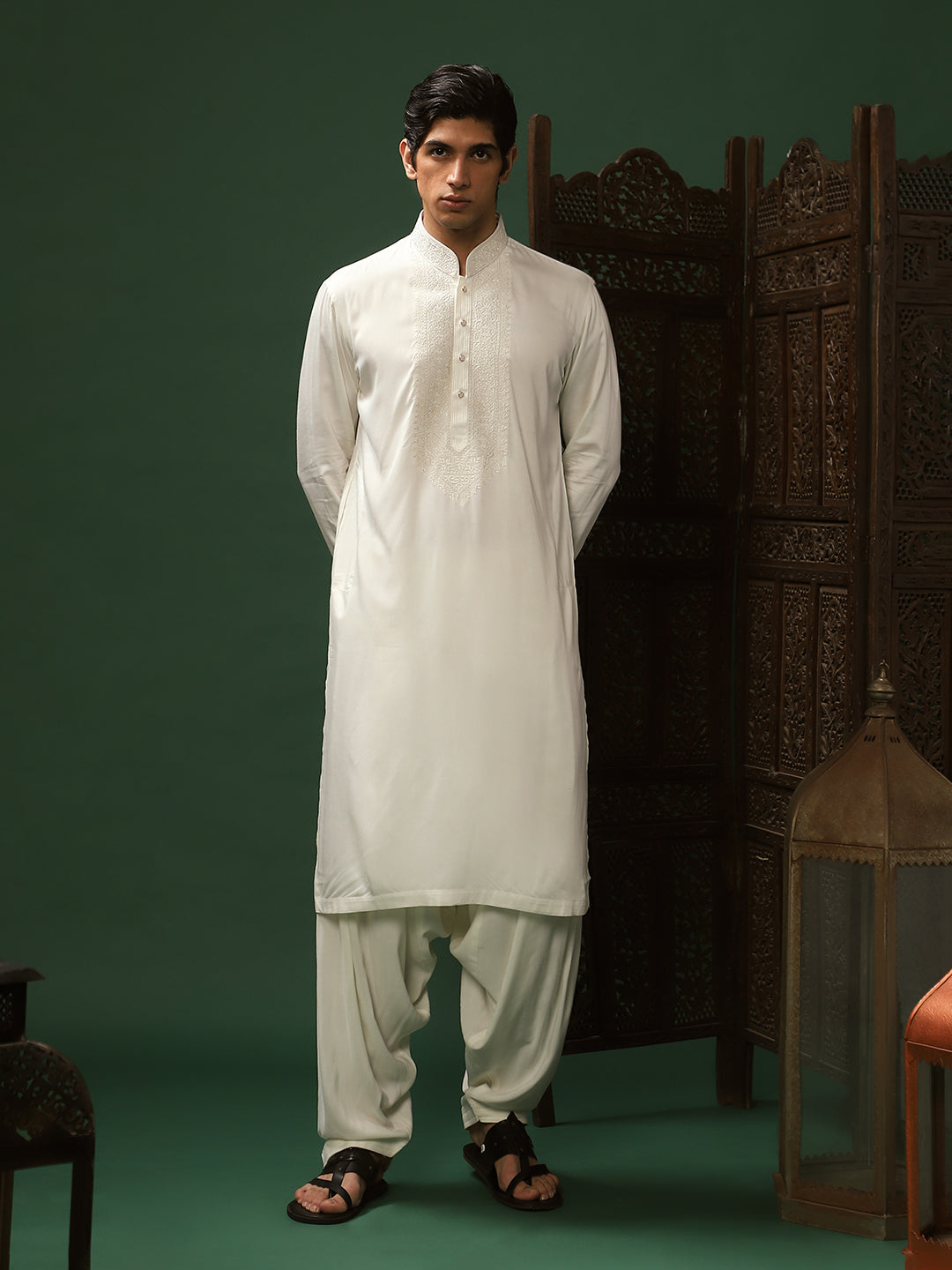 Off-White Twill Kurta & Salwar