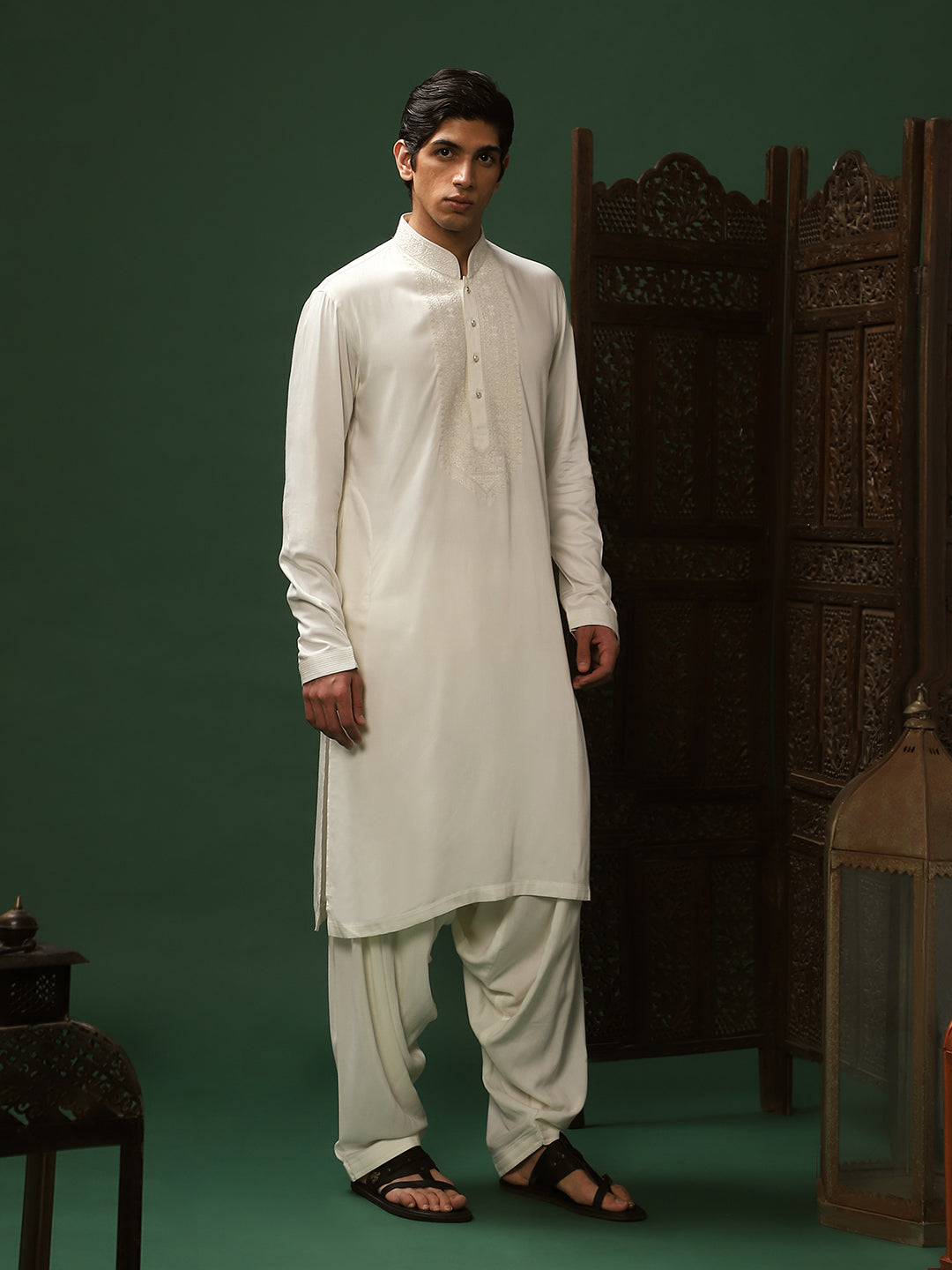 Off-White Twill Kurta & Salwar