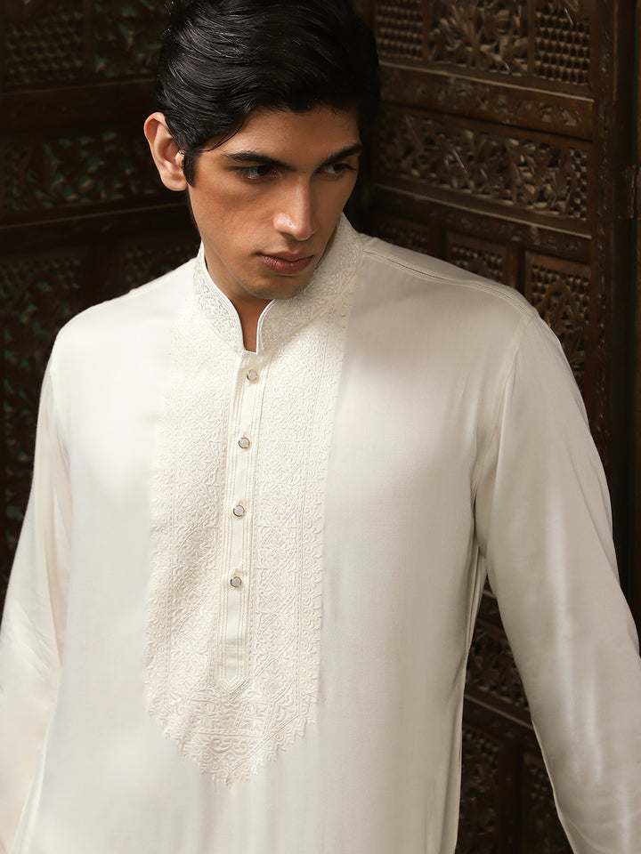 Off-White Twill Kurta & Salwar